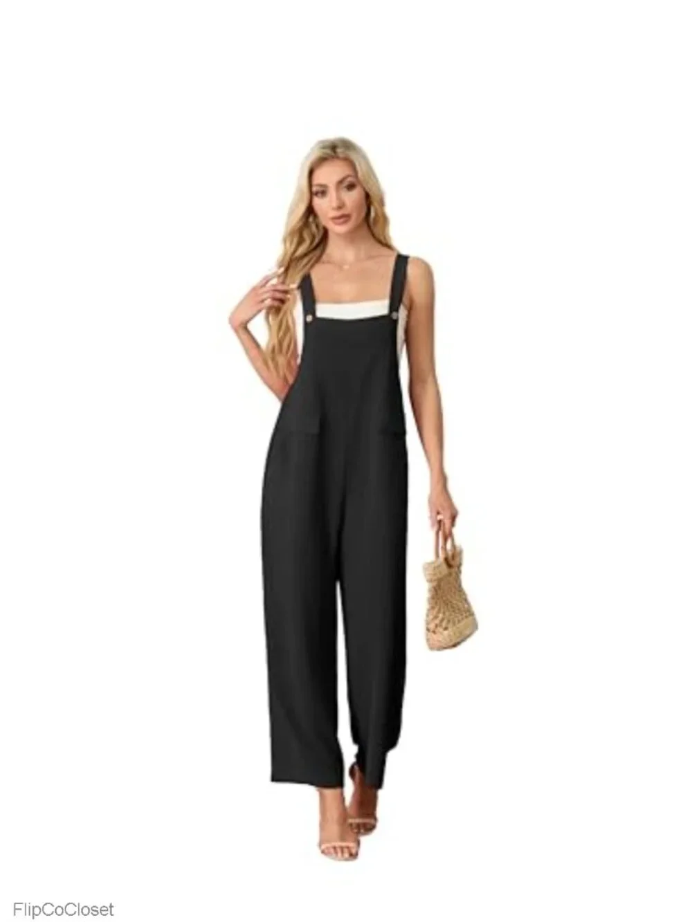 Boho Wide Leg Jumpsuit Sleeveless with Pockets 100% Polyester
